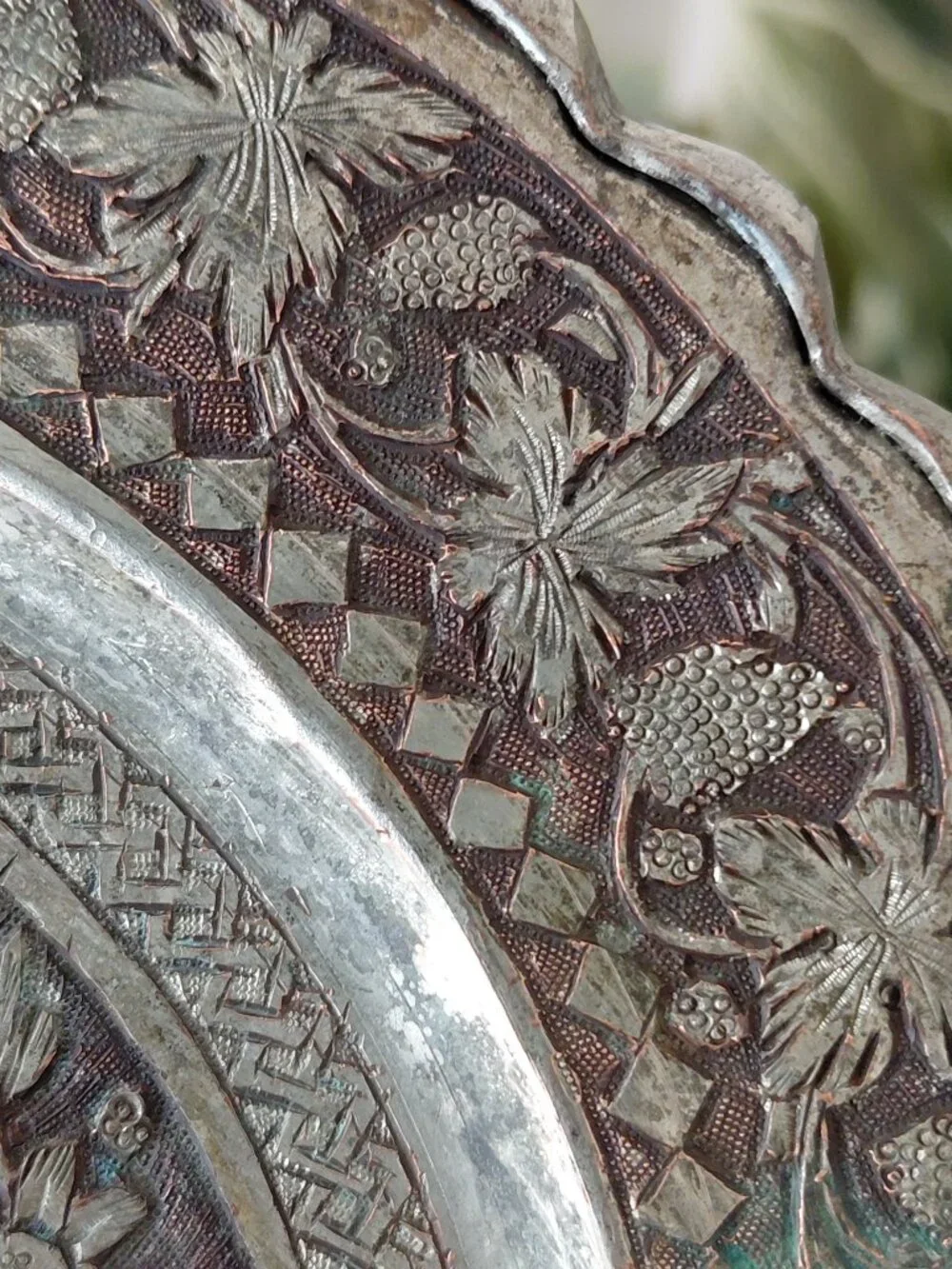 Vintage Persian Ghalamzani Plate with Cranes